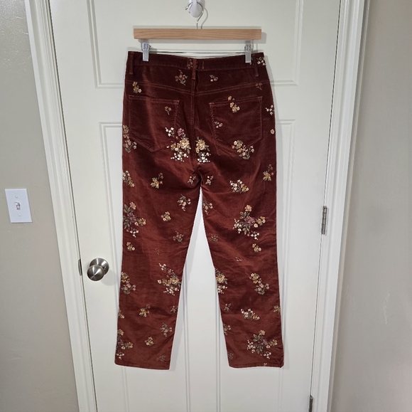 Free People Driftwood Stella Pants Embroidered Floral Velour Straight Leg 29X30 - Picture 4 of 13